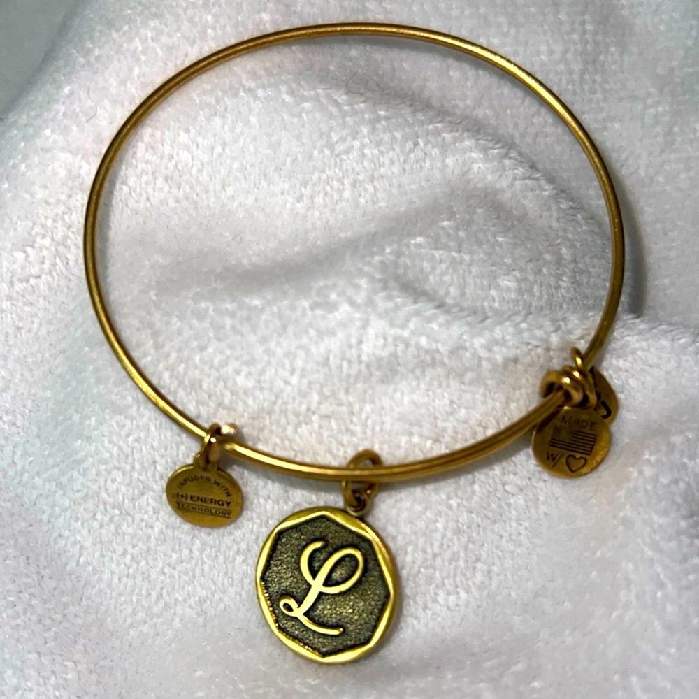 Alex and Ani “L” monogram charm bangle bracelet 2015